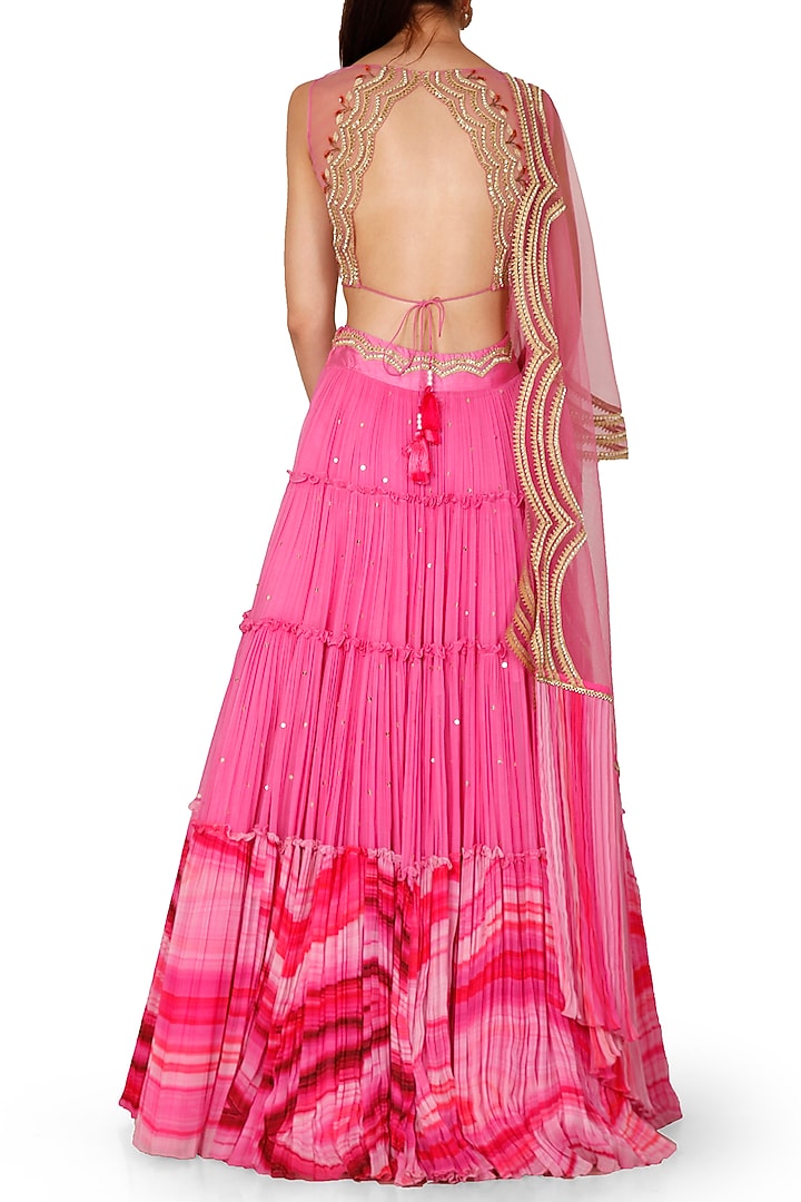 Pink Embroidered Wedding Lehenga Set by Limerick By Abirr N' Nanki at Pernia's Pop Up Shop