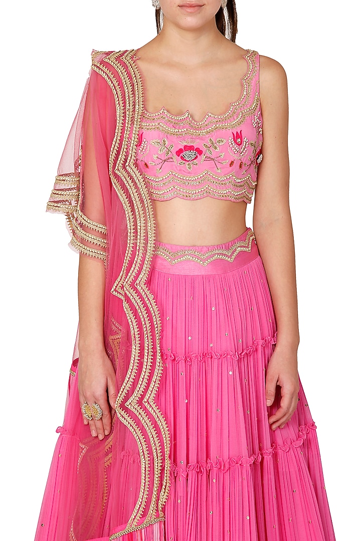 Pink Embroidered Wedding Lehenga Set by Limerick By Abirr N' Nanki at Pernia's Pop Up Shop