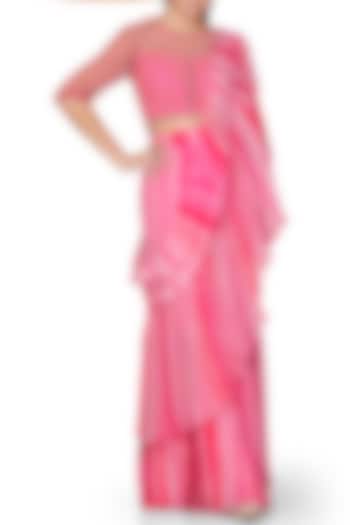 Pink Shaded Embroidered Pre-Draped Saree Set by Limerick By Abirr N' Nanki