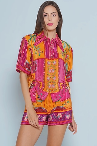 Multi-Colored Crepe Chintz Printed Shorts by Limerick By Abirr N' Nanki