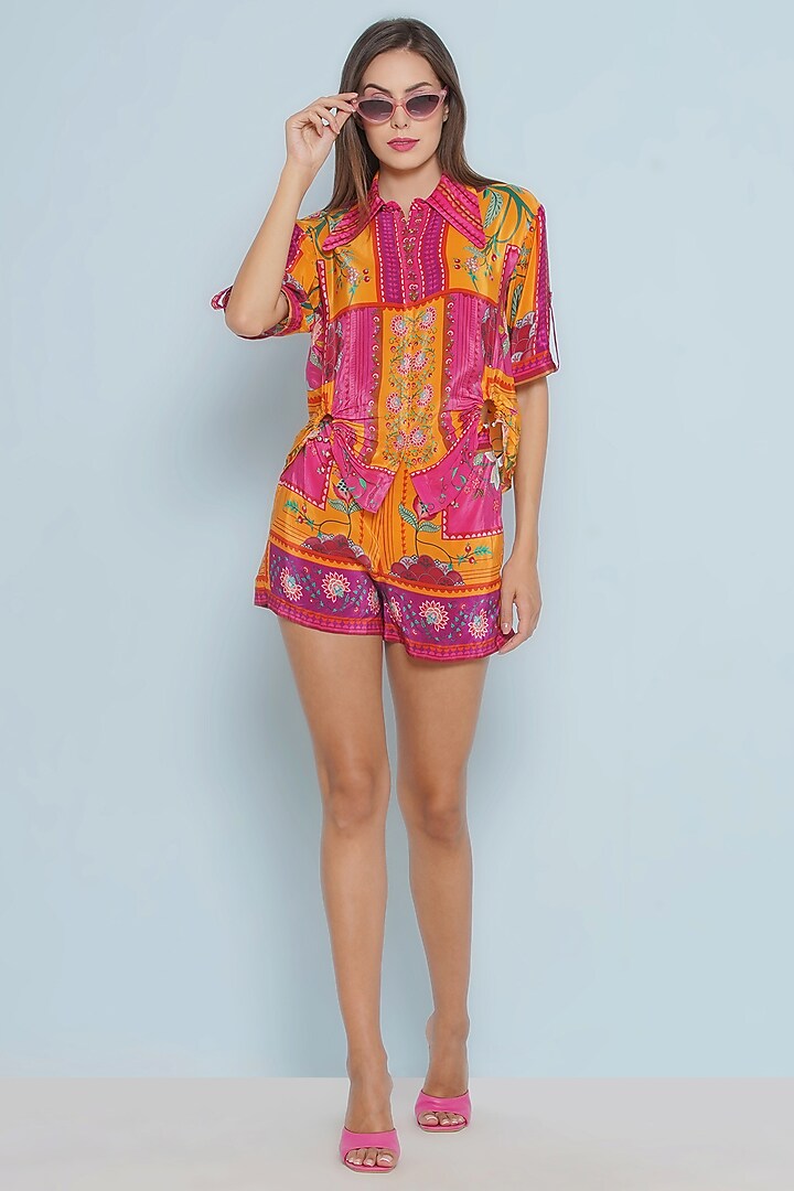 Multi-Colored Crepe Chintz Printed Shorts by Limerick By Abirr N' Nanki at Pernia's Pop Up Shop