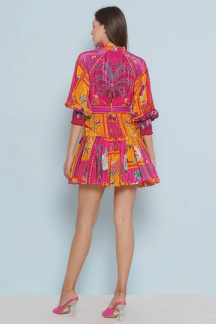 Multi-Colored Crepe Printed & Embroidered Tiered Vacation Dress by Limerick By Abirr N' Nanki at Pernia's Pop Up Shop