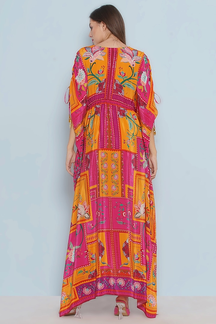Multi-Colored Crepe Chintz Printed & Embroidered Kaftan by Limerick By Abirr N' Nanki at Pernia's Pop Up Shop