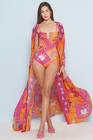 Multi-Colored Crepe Embroidered & Chintz Printed Cape by Limerick By Abirr N' Nanki