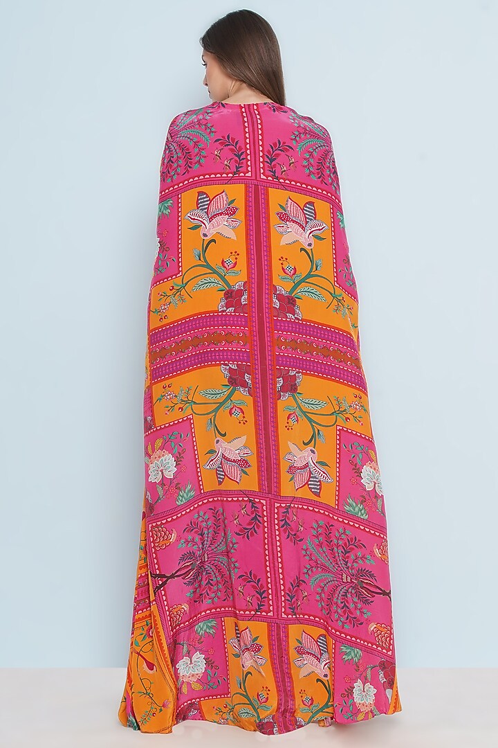 Multi-Colored Crepe Embroidered & Chintz Printed Cape by Limerick By Abirr N' Nanki at Pernia's Pop Up Shop