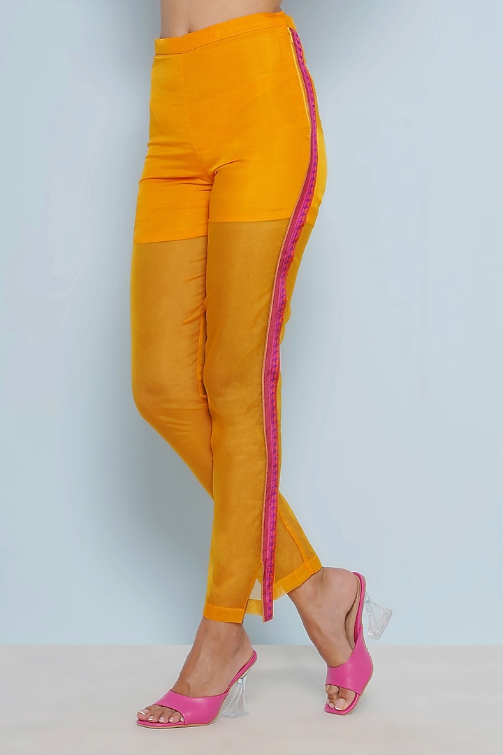 Orange Organza Floral Printed Stripe Pants by Limerick By Abirr N' Nanki at Pernia's Pop Up Shop