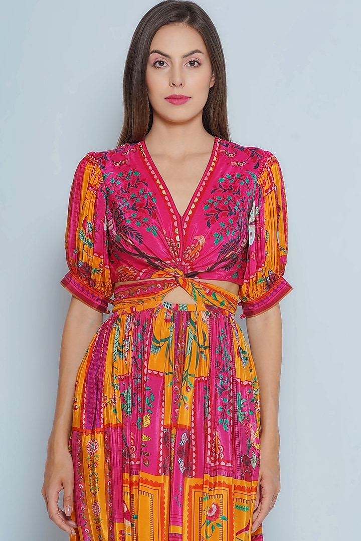 Multi-Colored Crepe Chintz Printed Twisted Knot Vacation Dress by Limerick By Abirr N' Nanki at Pernia's Pop Up Shop