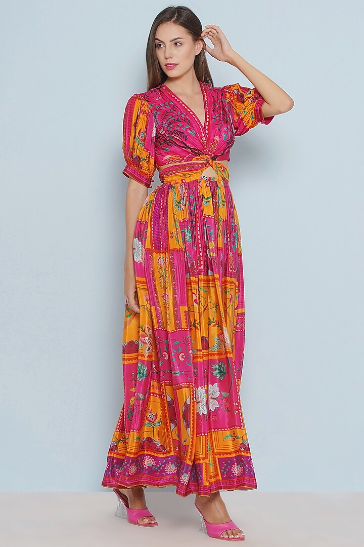 Multi-Colored Crepe Chintz Printed Twisted Knot Vacation Dress by Limerick By Abirr N' Nanki at Pernia's Pop Up Shop