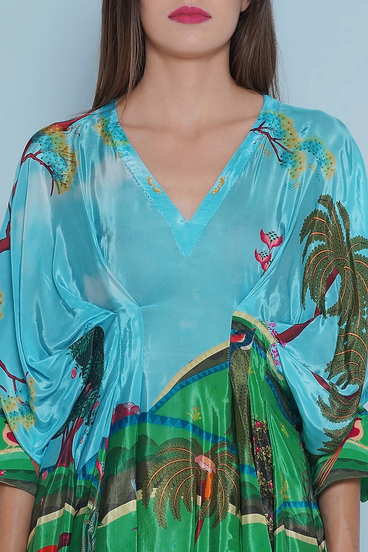 Multi-Colored Crepe Chintz Printed & Embroidered Summer Dress by Limerick By Abirr N' Nanki at Pernia's Pop Up Shop