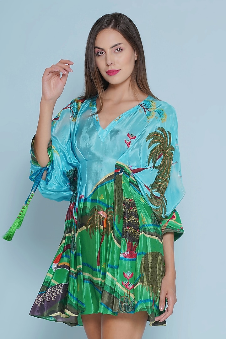 Multi-Colored Crepe Chintz Printed & Embroidered Summer Dress by Limerick By Abirr N' Nanki at Pernia's Pop Up Shop