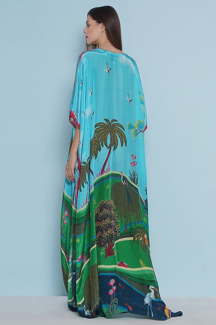 Multi-Colored Crepe Printed & Embroidered Kaftan by Limerick By Abirr N' Nanki at Pernia's Pop Up Shop