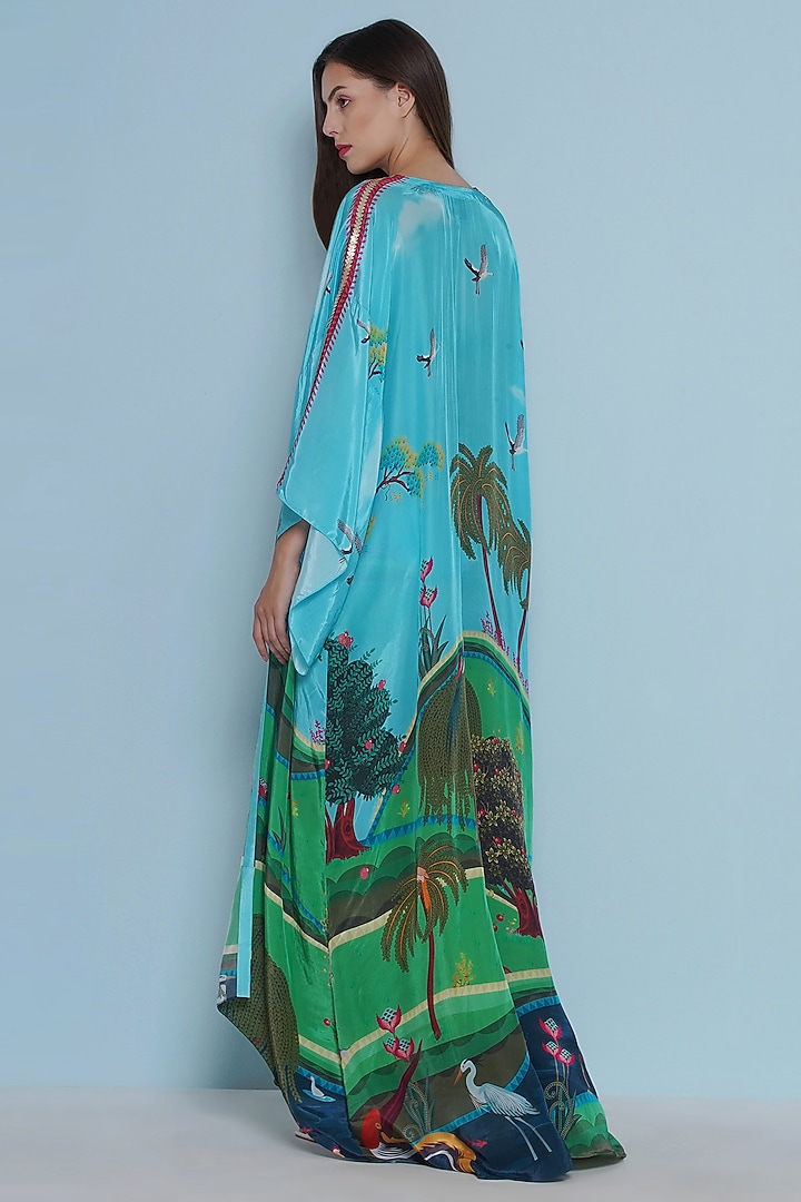 Multi-Colored Crepe Chintz Printed & Embroidered Kimono by Limerick By Abirr N' Nanki at Pernia's Pop Up Shop