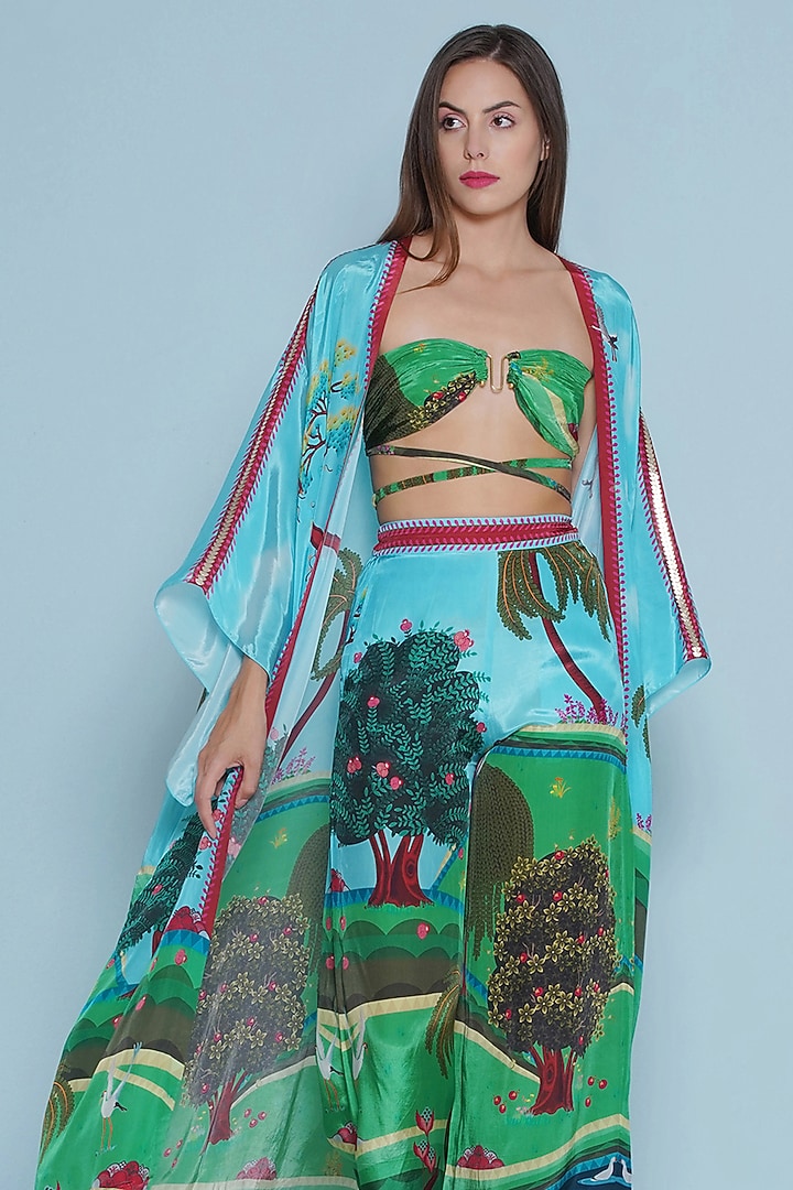 Multi-Colored Crepe Chintz Printed & Embroidered Kimono by Limerick By Abirr N' Nanki at Pernia's Pop Up Shop
