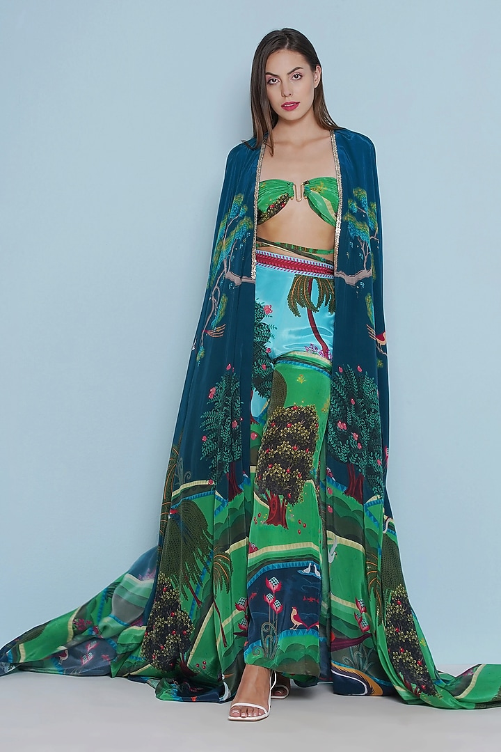 Green Crepe Printed Bustier by Limerick By Abirr N' Nanki at Pernia's Pop Up Shop