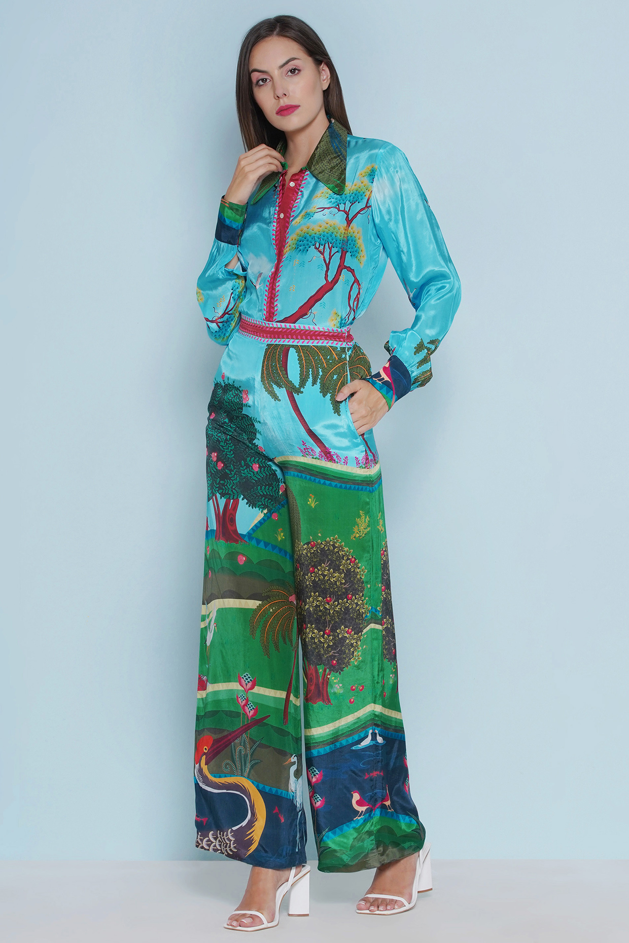 Multi-Colored Crepe Placement Printed Shirt by Limerick By Abirr N' Nanki at Pernia's Pop Up Shop