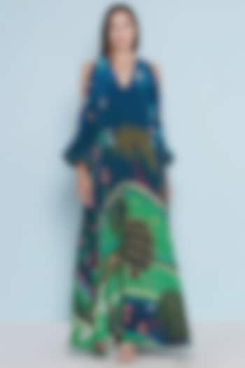 Multi-Colored Crepe Chintz Printed Maxi Vacation Dress by Limerick By Abirr N' Nanki at Pernia's Pop Up Shop