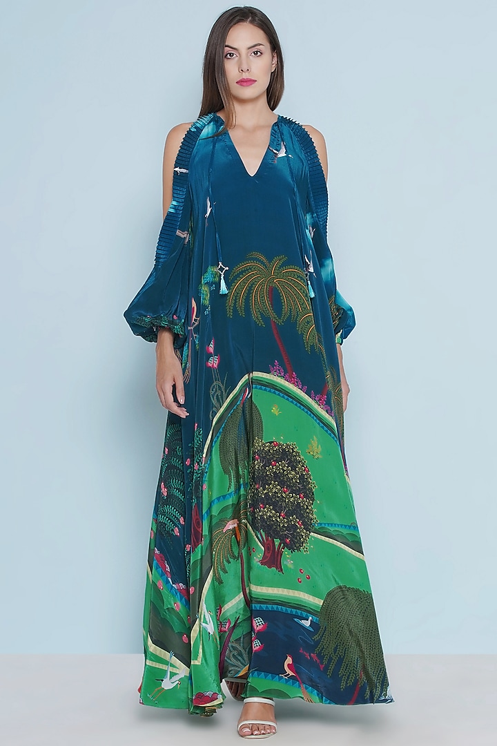 Multi-Colored Crepe Chintz Printed Maxi Vacation Dress by Limerick By Abirr N' Nanki at Pernia's Pop Up Shop