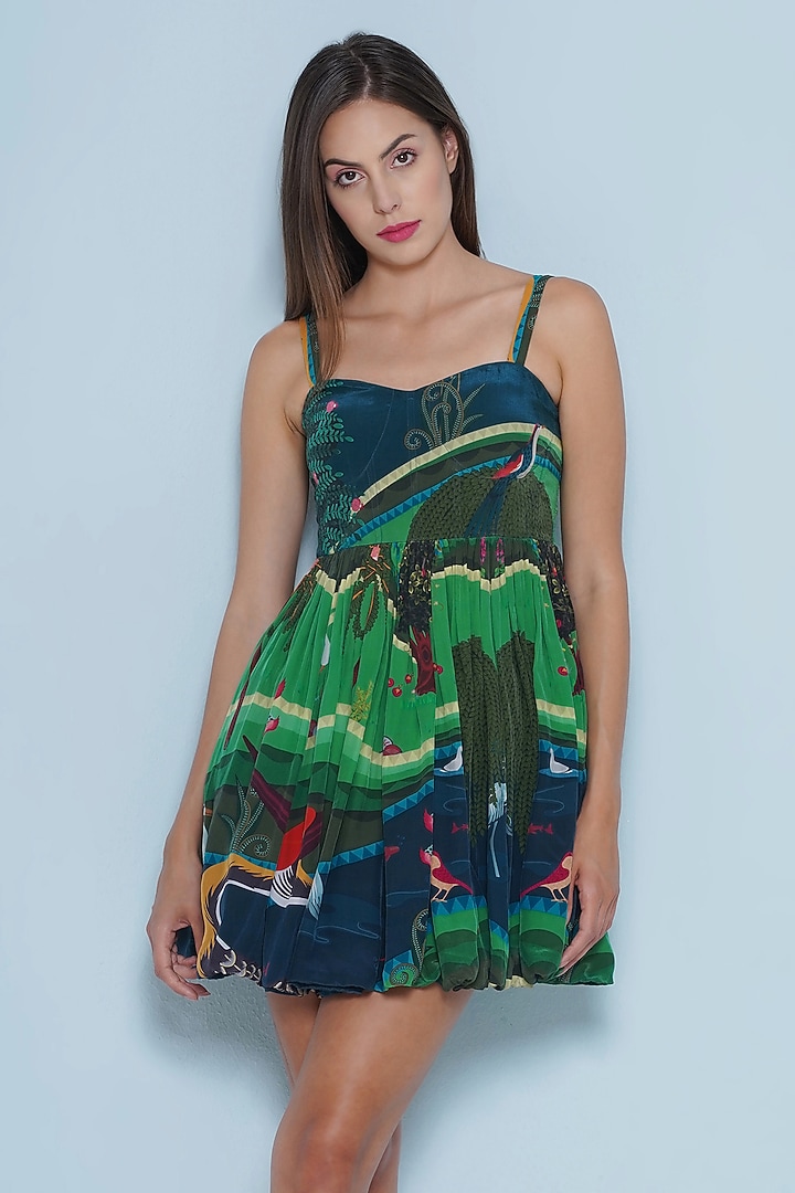 Multi-Colored Luxe Crepe Chintz Printed Mini Vacation Dress by Limerick By Abirr N' Nanki at Pernia's Pop Up Shop
