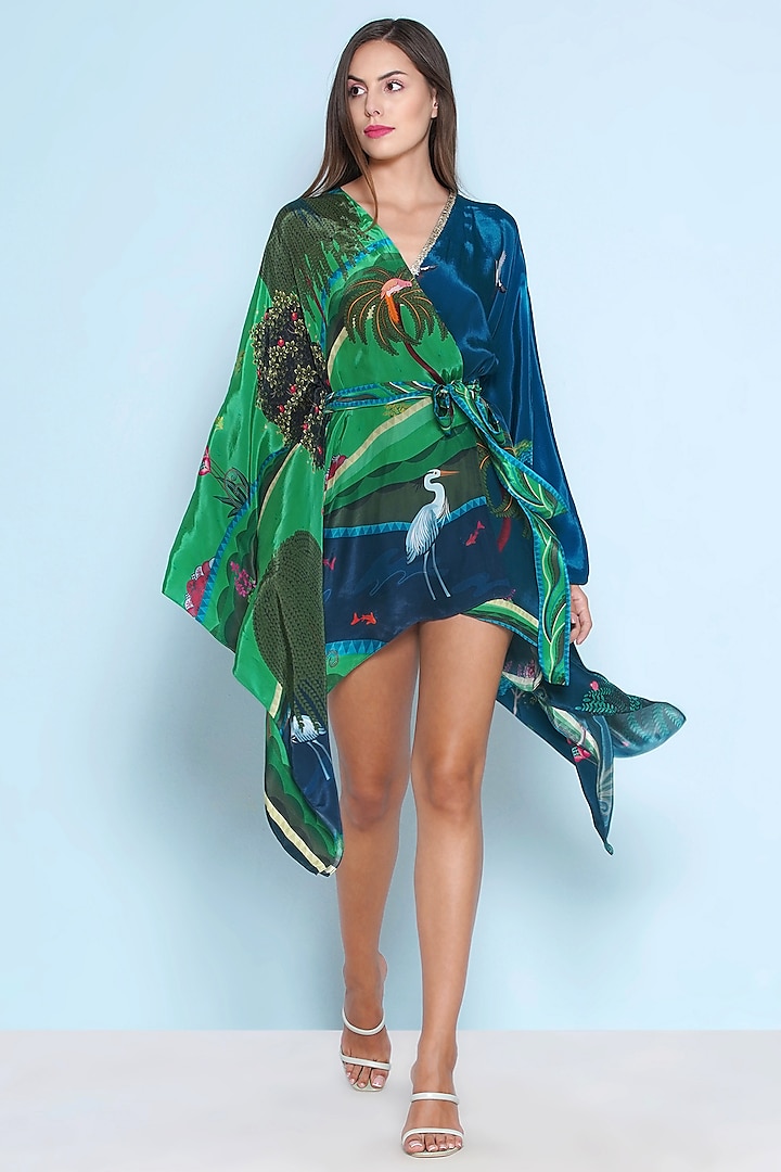 Multi-Colored Crepe Printed Kaftan Dress by Limerick By Abirr N' Nanki