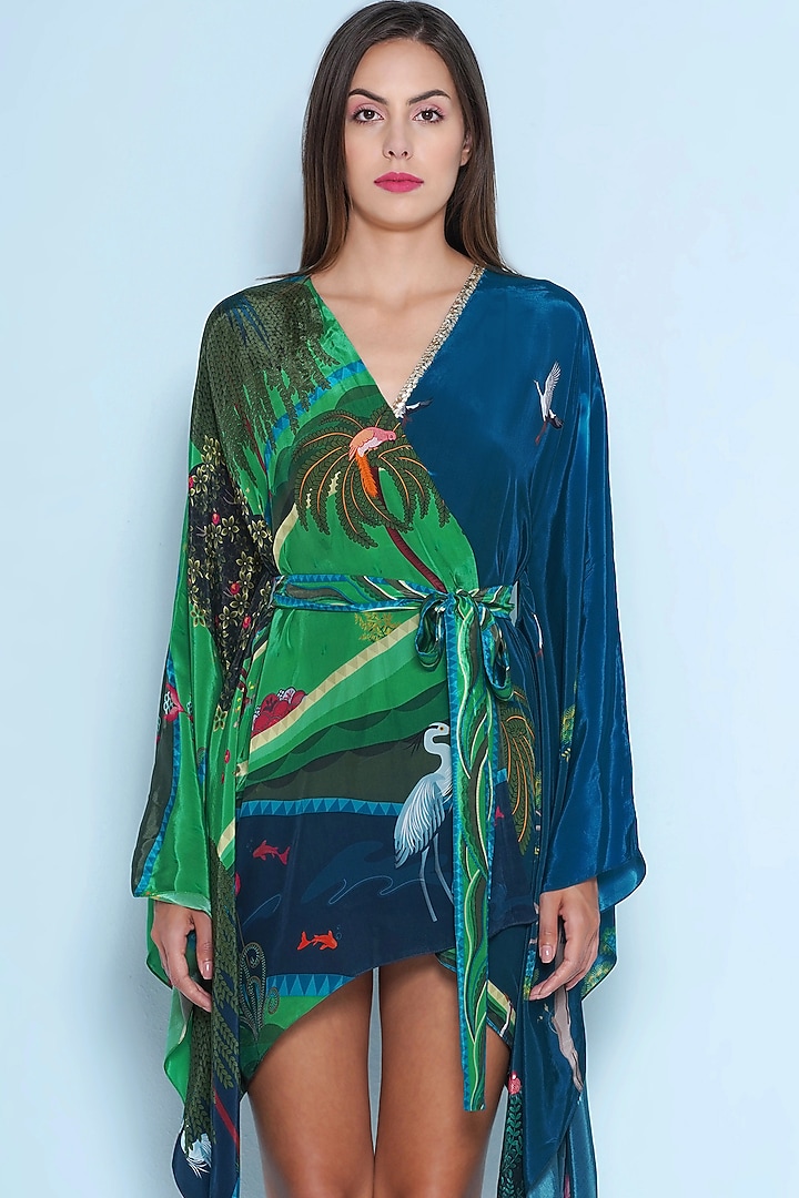 Multi-Colored Crepe Printed Kaftan Dress by Limerick By Abirr N' Nanki at Pernia's Pop Up Shop