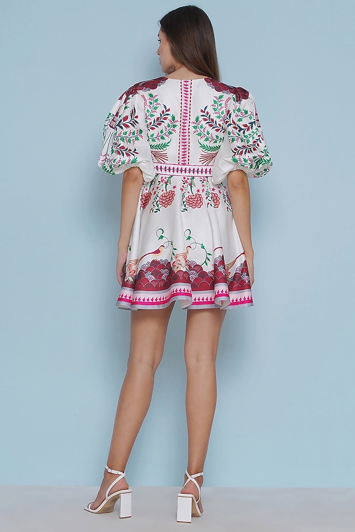 Multi-Colored Satin Printed Flared Mini Vacation Dress by Limerick By Abirr N' Nanki at Pernia's Pop Up Shop