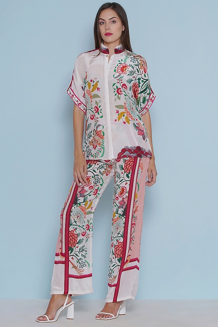 White Crepe Chintz Printed & Embroidered Shirt by Limerick By Abirr N' Nanki at Pernia's Pop Up Shop