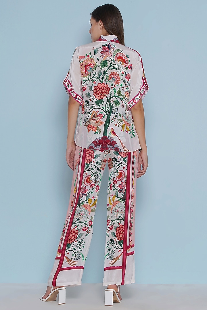 White Crepe Chintz Printed & Embroidered Shirt by Limerick By Abirr N' Nanki at Pernia's Pop Up Shop