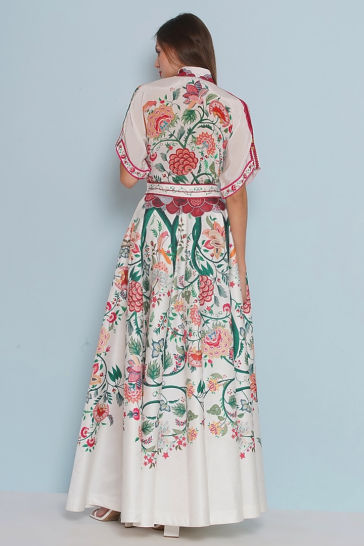White Scallop Textured Satin Chintz Printed Skirt by Limerick By Abirr N' Nanki at Pernia's Pop Up Shop