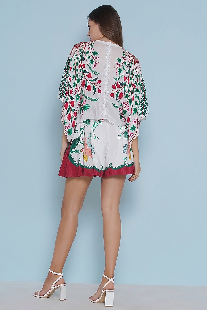 White Crepe Printed Box Pleated Shorts by Limerick By Abirr N' Nanki at Pernia's Pop Up Shop
