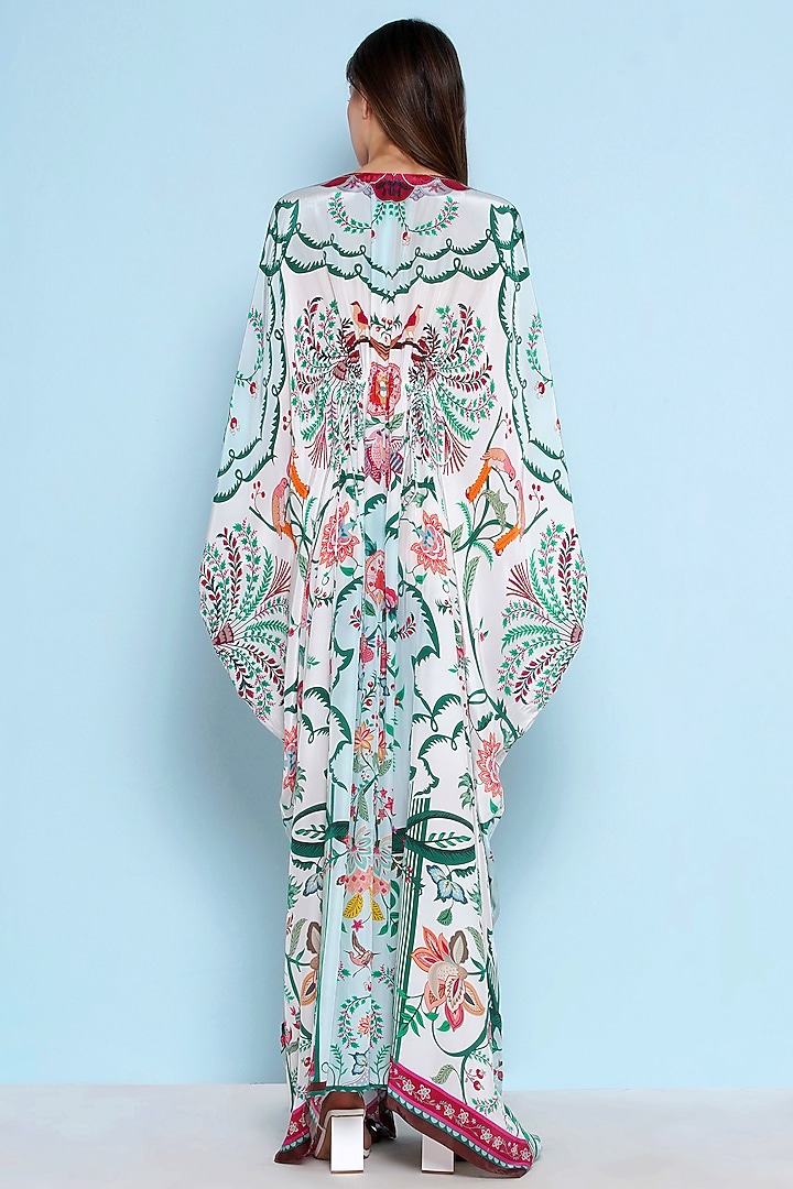 Multi-Colored Luxe Crepe Printed & Embroidered Kaftan by Limerick By Abirr N' Nanki at Pernia's Pop Up Shop