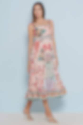 Multi-Colored Crepe Printed & Embroidered Midi Dress by Limerick By Abirr N' Nanki at Pernia's Pop Up Shop