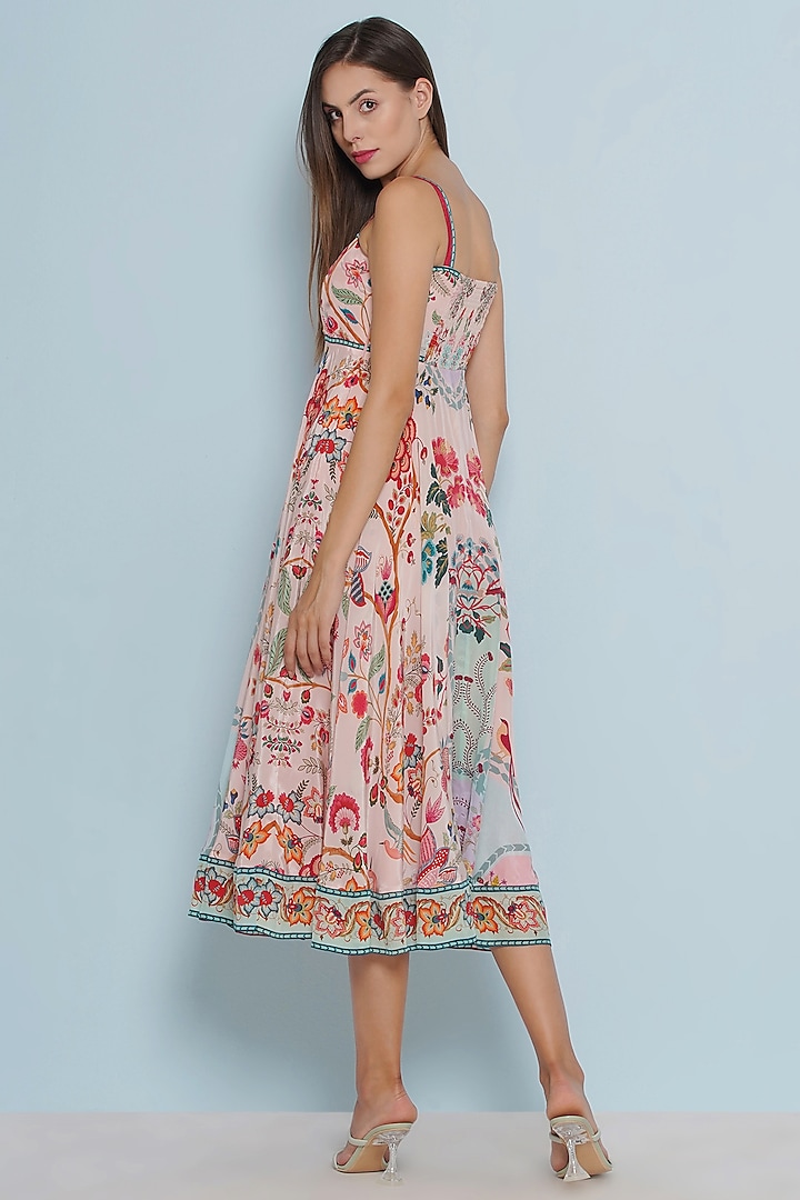 Multi-Colored Crepe Printed & Embroidered Midi Vacation Dress by Limerick By Abirr N' Nanki at Pernia's Pop Up Shop