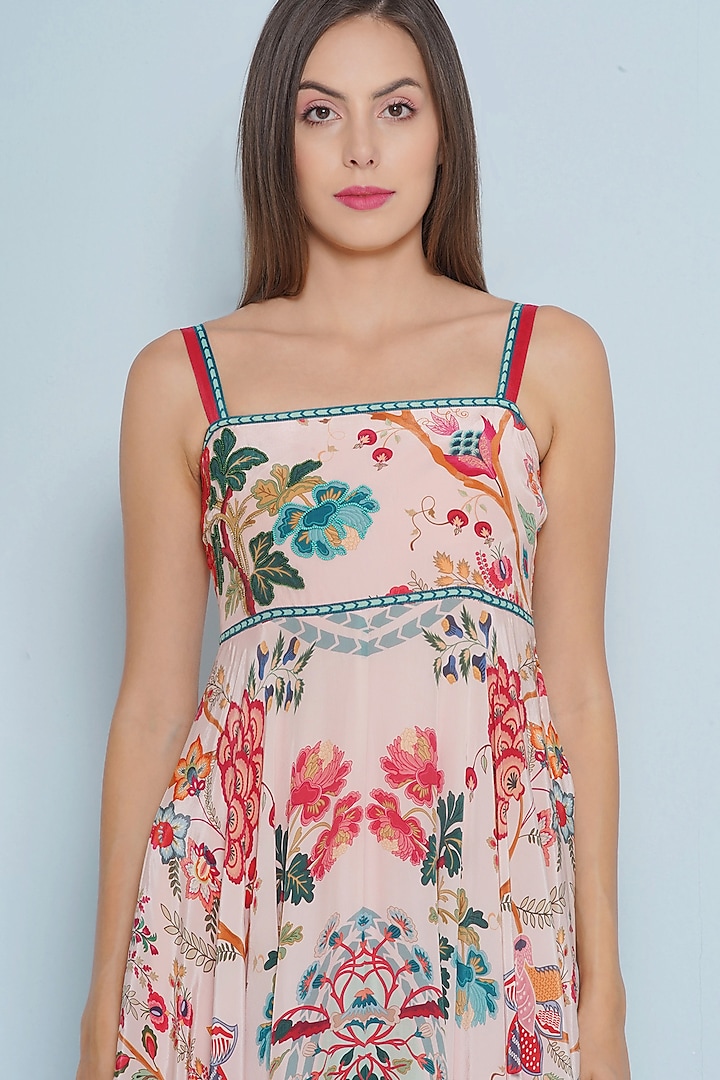 Multi-Colored Crepe Printed & Embroidered Midi Vacation Dress by Limerick By Abirr N' Nanki at Pernia's Pop Up Shop