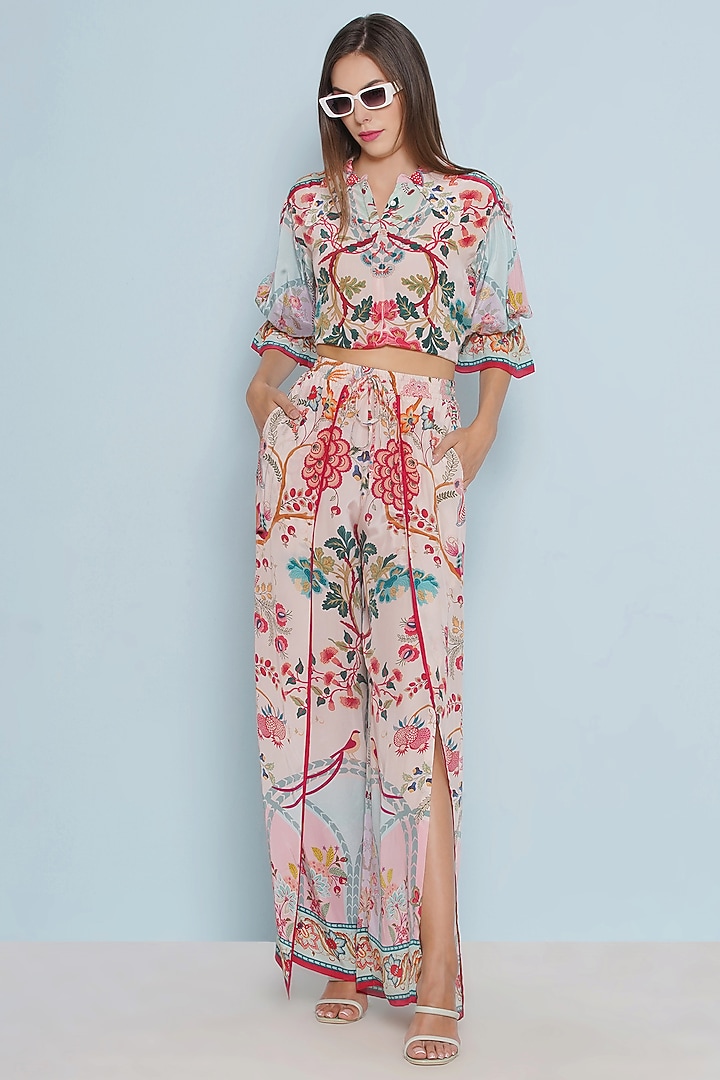Multi-Colored Crepe Chintz Printed & Embroidered Shirt by Limerick By Abirr N' Nanki at Pernia's Pop Up Shop