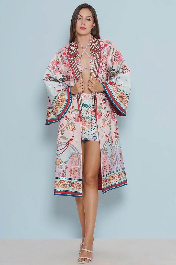 Multi-Colored Scallop Textured Satin Embroidered Oversized Jacket by Limerick By Abirr N' Nanki at Pernia's Pop Up Shop