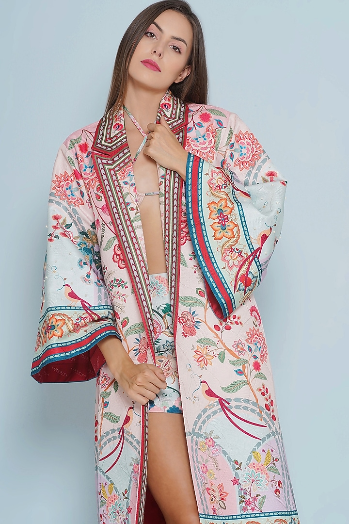 Multi-Colored Scallop Textured Satin Embroidered Oversized Jacket by Limerick By Abirr N' Nanki at Pernia's Pop Up Shop