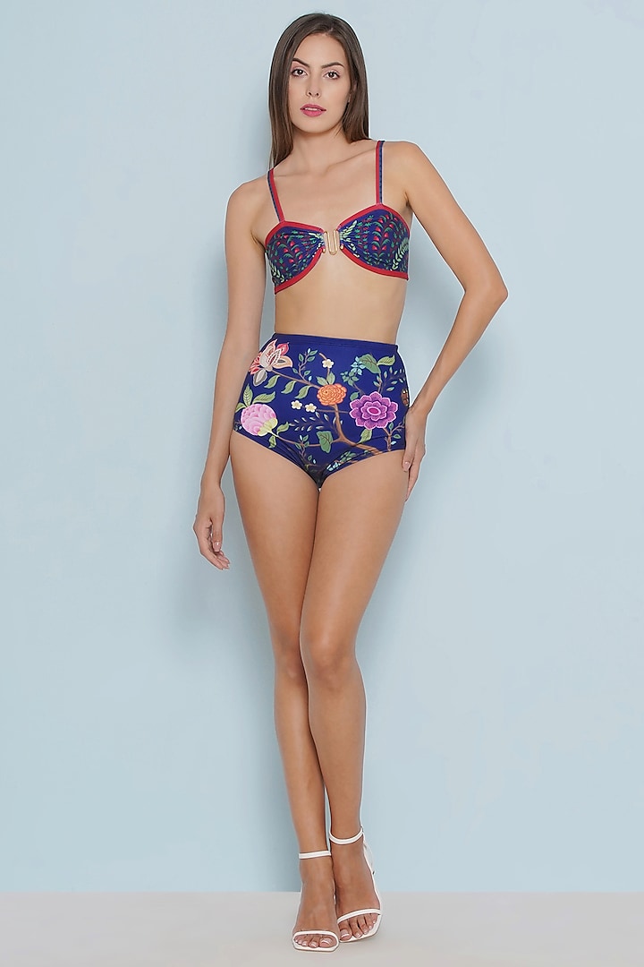 Blue Polyester & Spandex Printed Bikini Set by Limerick By Abirr N' Nanki