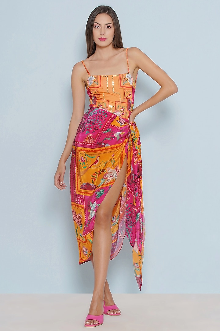 Multi-Colored Crepe Printed Cover-Up by Limerick By Abirr N' Nanki