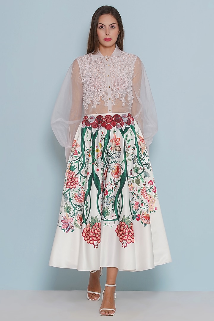White Silk Chintz Printed Skirt by Limerick By Abirr N' Nanki at Pernia's Pop Up Shop