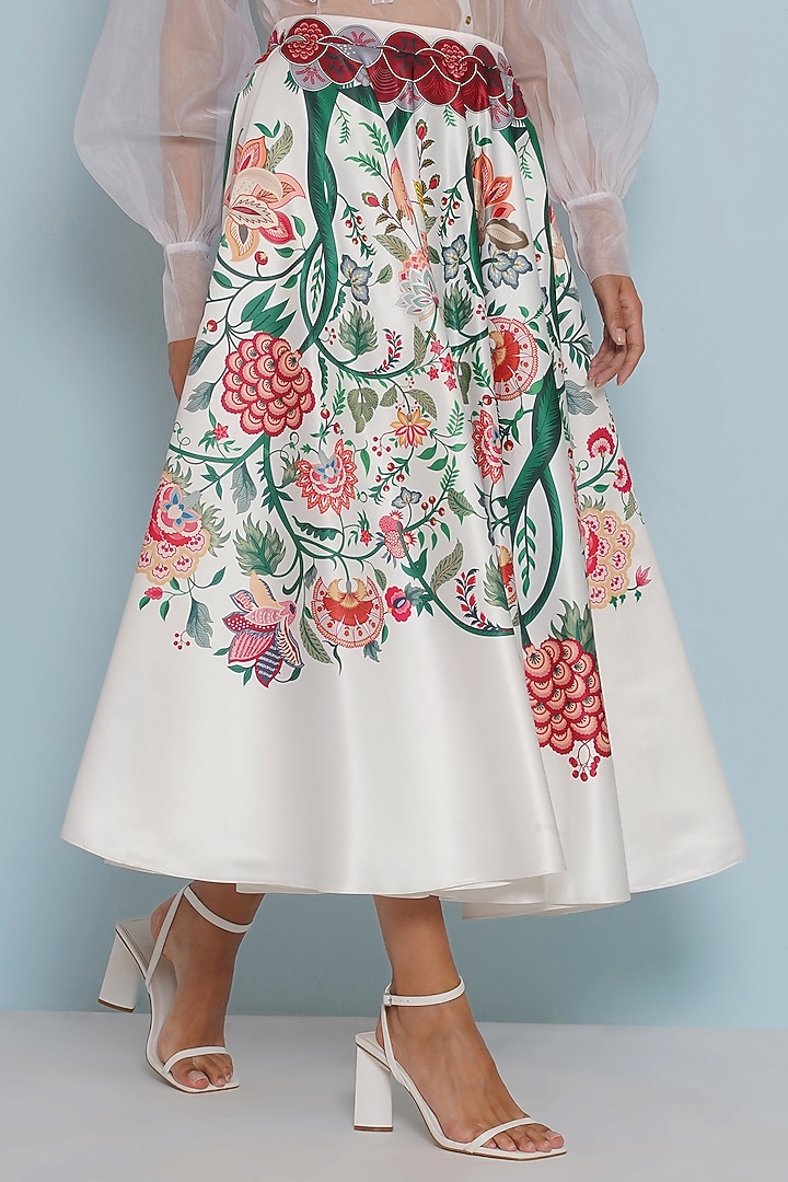 White Silk Chintz Printed Skirt by Limerick By Abirr N' Nanki at Pernia's Pop Up Shop