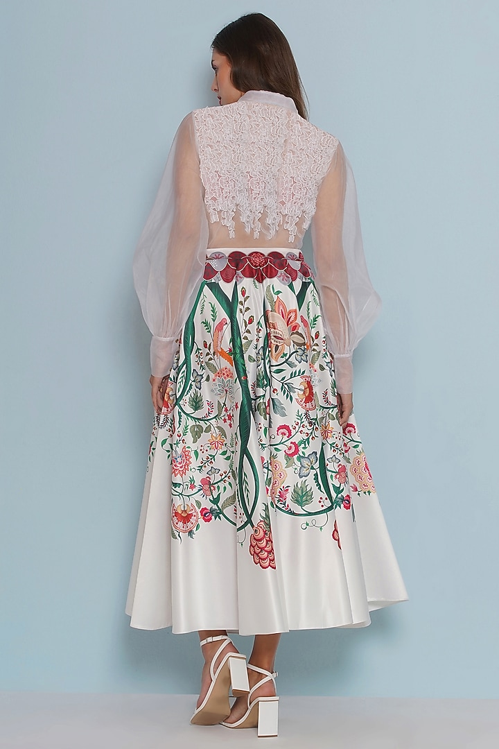 White Silk Chintz Printed Skirt by Limerick By Abirr N' Nanki at Pernia's Pop Up Shop
