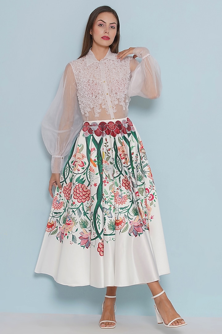 White Silk Chintz Printed Skirt by Limerick By Abirr N' Nanki at Pernia's Pop Up Shop
