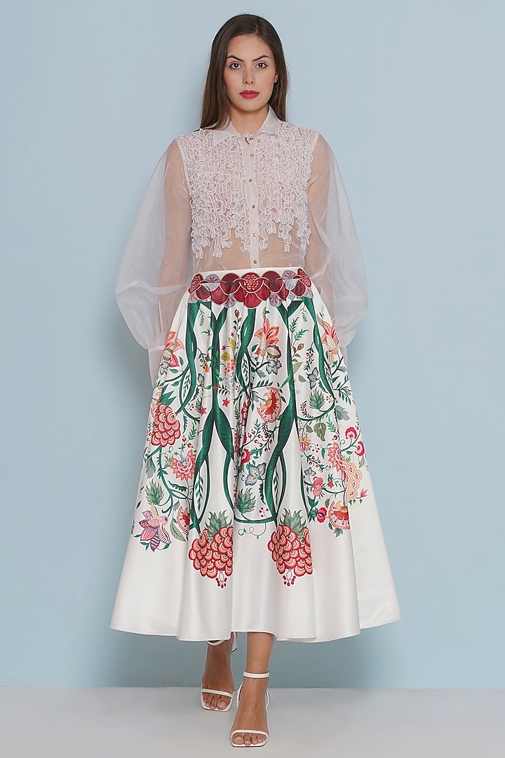 Ivory Organza Ruched Shirt by Limerick By Abirr N' Nanki at Pernia's Pop Up Shop