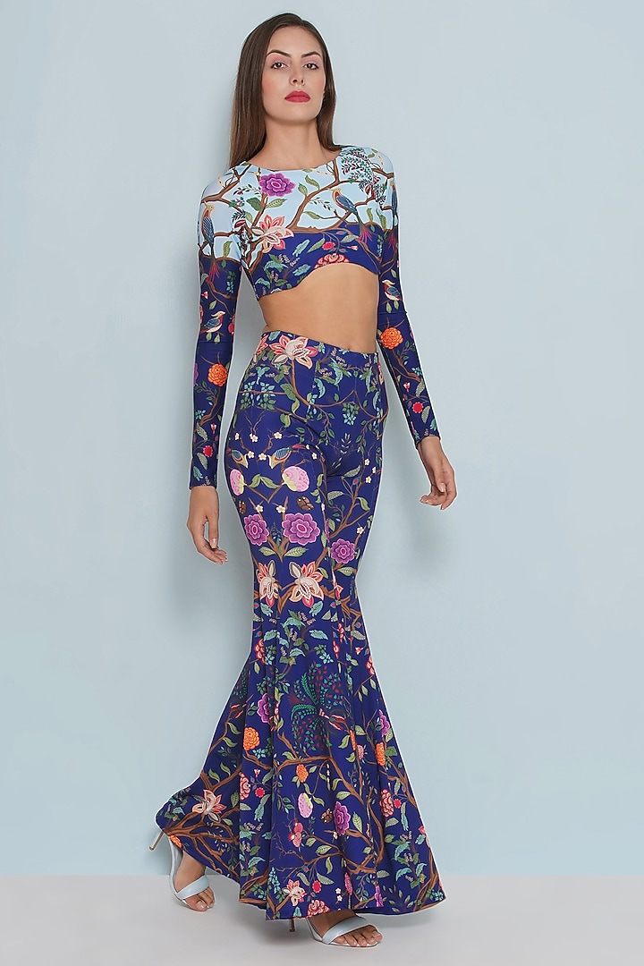 Blue Polyester & Spandex Chintz Printed Top by Limerick By Abirr N' Nanki at Pernia's Pop Up Shop