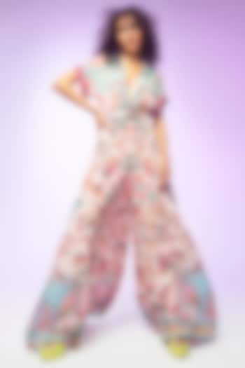 Multi-Colored Crepe Printed & Hand Embroidered Flared Jumpsuit by Limerick By Abirr N' Nanki