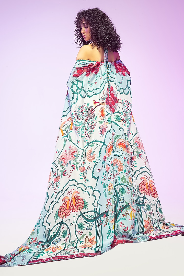 Multi-Colored Crepe Printed & Embroidered Cape by Limerick By Abirr N' Nanki at Pernia's Pop Up Shop