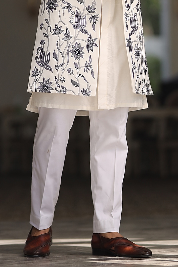 White & Blue Cotton Silk Thread Indo-Western Set by Label Mukund Taneja at Pernia's Pop Up Shop