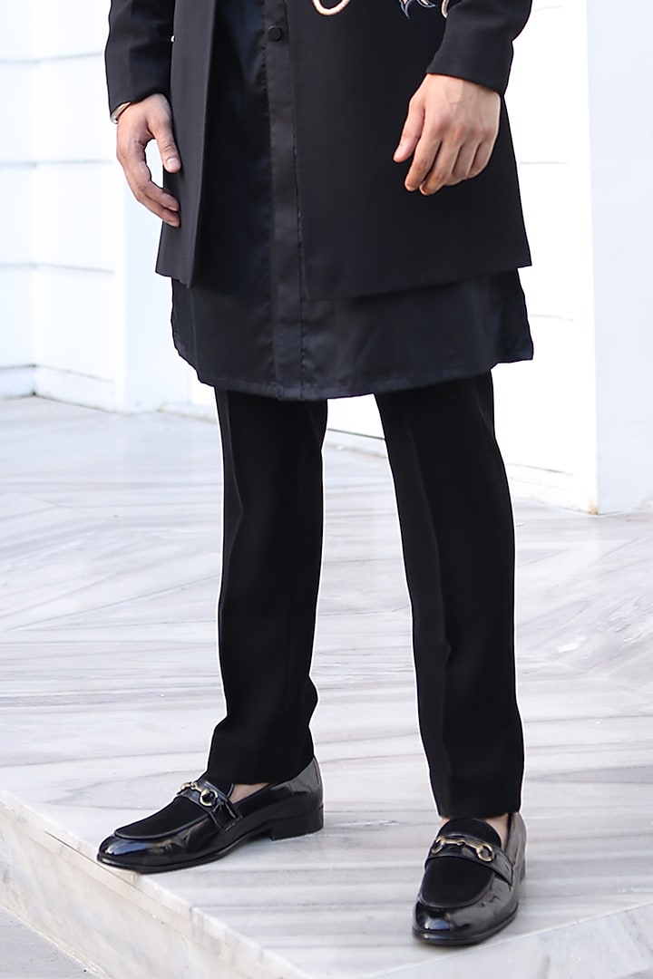 Black Lycra Thread Embroidered Indo-Western Set by Label Mukund Taneja at Pernia's Pop Up Shop