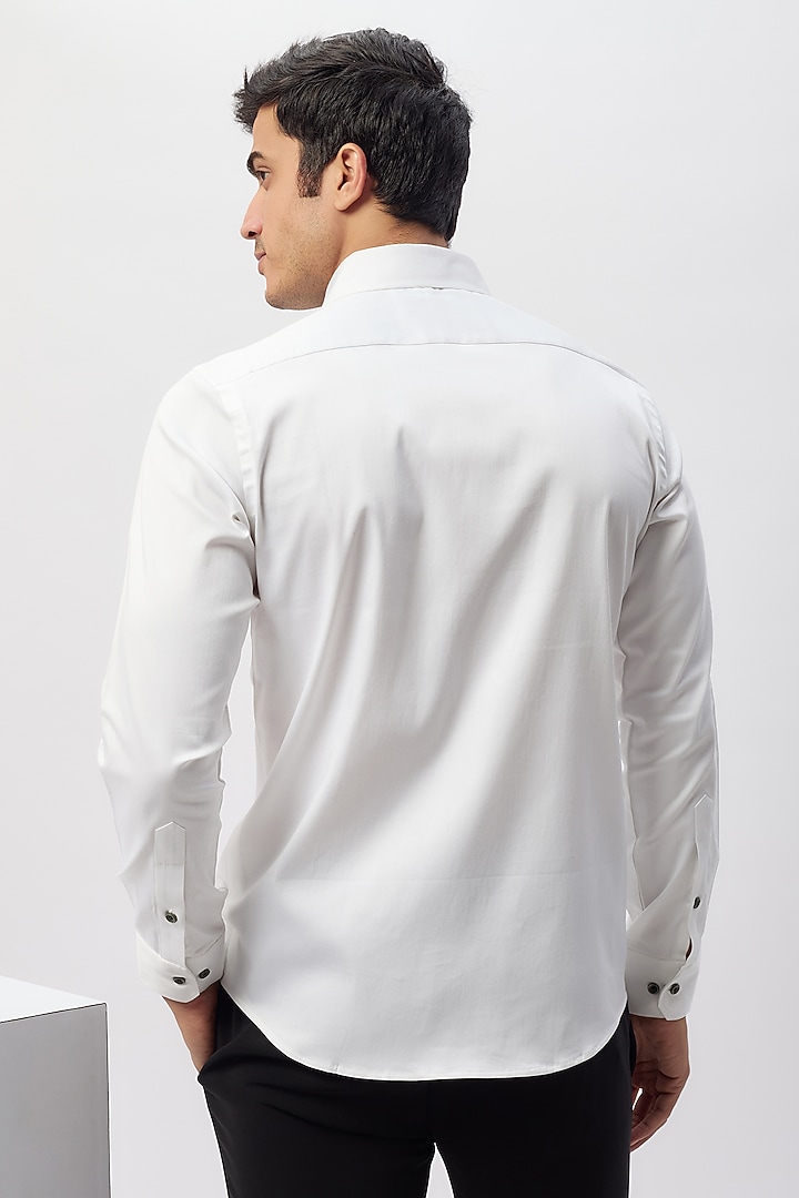 White & Grey Cotton Patchwork Party Wear Shirt by Label Mukund Taneja at Pernia's Pop Up Shop