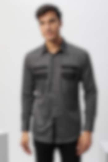 Grey & Black Cotton Patchwork Shirt by Label Mukund Taneja